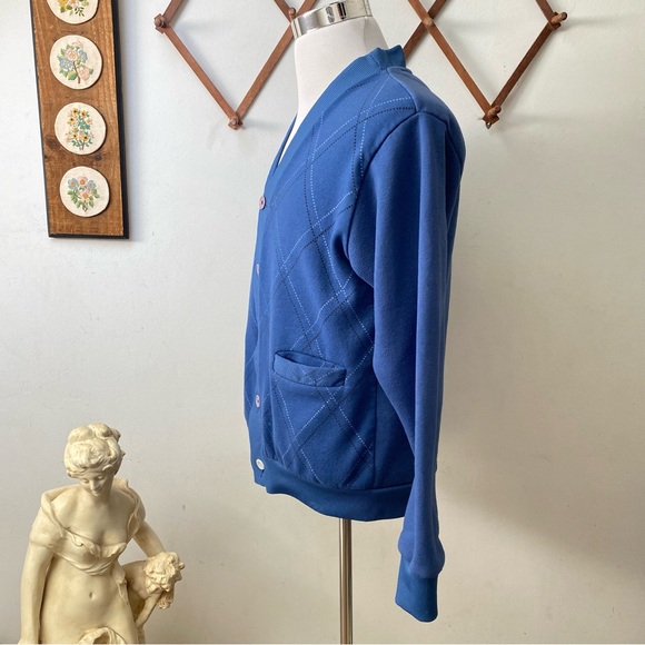 Vintage 90s Haband Argyle Cardigan Sweater with Pockets - Picture 7 of 12